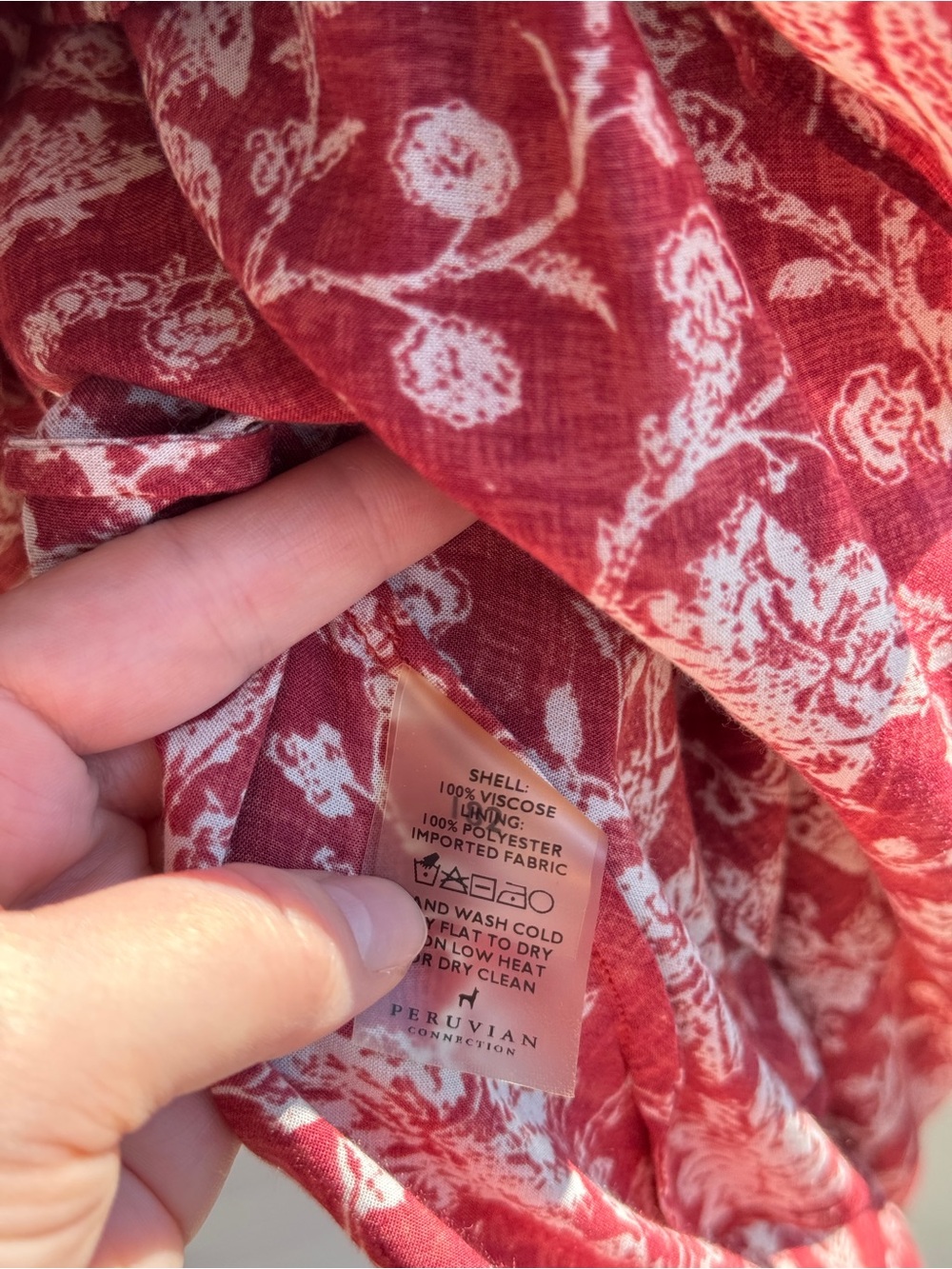 Peruvian Connection Red Floral Viscose Midi Skirt Women Size 6 Boho Layered Hem - Picture 9 of 12